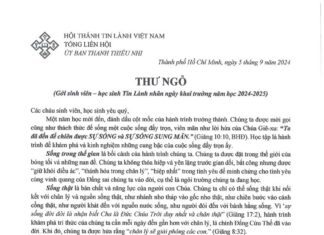 UB. Thanh Thiếu Nhi: Thư Ngỏ Gởi Sinh Viên – Học Sinh Tin Lành Nhân Ngày Khai Trường Năm Học 2024 – 2025