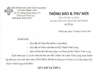 Thông Báo & Thư Mời V/v Lễ Cảm Tạ Chúa Kỷ Niệm 100 Năm Thành Lập HTTL Vĩnh Long