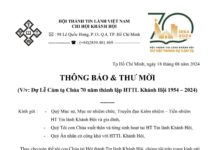 Thông Báo & Thư Mời V/v Dự Lễ Cảm Tạ Chúa 70 Năm Thành Lập HTTL Khánh Hội (1954-2024)