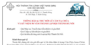 Thông Báo & Thư Mời V/v Lễ Cảm Tạ Chúa – Kỷ Niệm 50 Năm Thành Lập Hội Thánh Đá Nổi