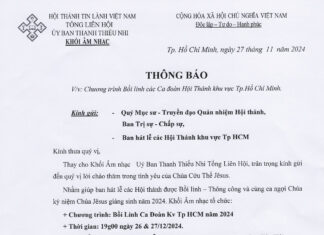 UB.TTN – Thông Báo V/v Chương Trình Bồi Linh Các Ca Đoàn Hội Thánh Khu Vực Tp.HCM