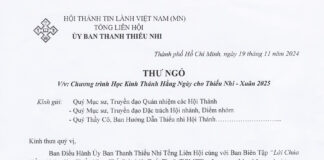 UB.TTN – Thư Ngỏ V/v Chương Trình Học Kinh Thánh Hằng Ngày Cho Thiếu Nhi – Xuân 2025