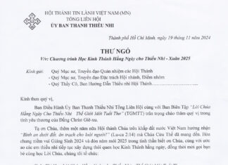 UB.TTN – Thư Ngỏ V/v Chương Trình Học Kinh Thánh Hằng Ngày Cho Thiếu Nhi – Xuân 2025