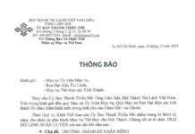 UB.TTN Thông Báo V/v Tổ Chức Trại Nhân Sự Mục Vụ Thể Thao