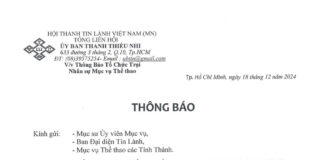 UB.TTN Thông Báo V/v Tổ Chức Trại Nhân Sự Mục Vụ Thể Thao