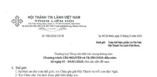 Thông Báo V/v Chương Trình CẦU NGUYỆN và TẠ ƠN CHÚA Đầu Năm 2025