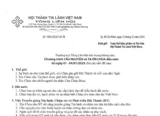 Thông Báo V/v Chương Trình CẦU NGUYỆN và TẠ ƠN CHÚA Đầu Năm 2025