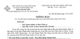 UB.TTN Thông Báo V/v Trại Bồi Linh và Huấn Luyện Đặc Trách, Ban Điều Hành Thanh Niên 2025