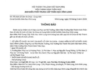Viện TKTH – Thông Báo V/v Tổ Chức Lễ Cảm Tạ Chúa – Cung Hiến Cơ Sở Cơ Đốc Giáo Dục Vĩnh Long