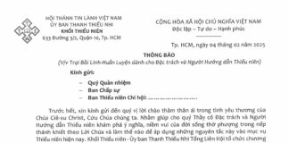 UB.TTN Thông Báo V/v Trại Bồi Linh – Huấn Luyện Dành Cho Đặc Trách Và Người Hướng Dẫn Thiếu Niên