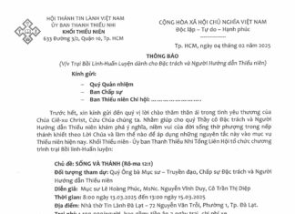 UB.TTN Thông Báo V/v Trại Bồi Linh – Huấn Luyện Dành Cho Đặc Trách Và Người Hướng Dẫn Thiếu Niên