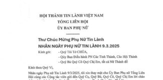 UB. Phụ nữ: Thư Chúc Mừng Phụ Nữ Tin Lành Nhân Ngày Phụ Nữ Tin Lành 9.3.2025