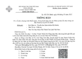 UB.TTN – Thông Báo V/v Tổ Chức Chương Trình Huấn Luyện – Trang Bị Kỹ Năng Cho Các Nhân Sự Ban Âm Nhạc Trong Các HT Tại Tp.HCM