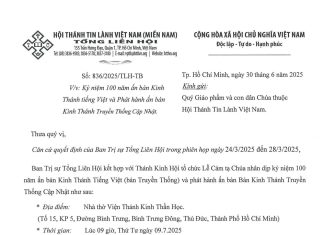 Thông Báo V/v Kỷ Niệm 100 Năm Ấn Bản Kinh Thánh Tiếng Việt và Phát Hành Ấn Bản Kinh Thánh Truyền Thống Cập Nhật