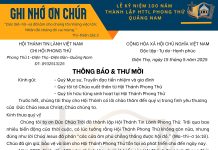 Thông Báo & Thư Mời V/v Lễ Kỷ Niệm 100 Năm Thành Lập HTTL Phong Thử – Quảng Nam