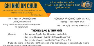 Thông Báo & Thư Mời V/v Lễ Kỷ Niệm 100 Năm Thành Lập HTTL Phong Thử – Quảng Nam