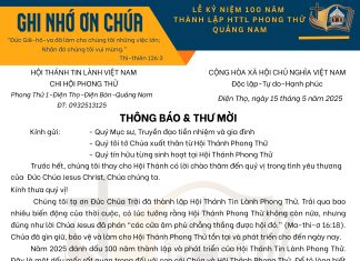 Thông Báo & Thư Mời V/v Lễ Kỷ Niệm 100 Năm Thành Lập HTTL Phong Thử – Quảng Nam