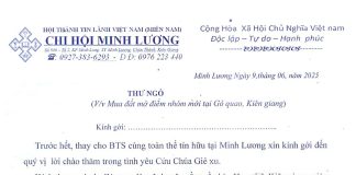 UB. Kiến Thiết: Thư ngỏ V/v Chi Hội Minh Lương Mua Đất Mở Điểm Nhóm Mới Tại Gò Quao – Kiên Giang
