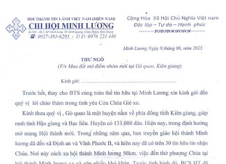 UB. Kiến Thiết: Thư ngỏ V/v Chi Hội Minh Lương Mua Đất Mở Điểm Nhóm Mới Tại Gò Quao – Kiên Giang
