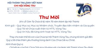 Thông Báo – Thư Mời V/v Lễ Cảm Tạ Chúa & Kỷ Niệm 70 Năm Thành Lập HTTL Vũng Tàu