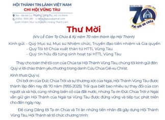 Thông Báo – Thư Mời V/v Lễ Cảm Tạ Chúa & Kỷ Niệm 70 Năm Thành Lập HTTL Vũng Tàu