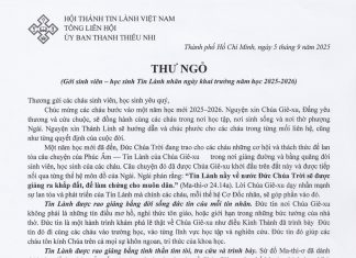 UB.TTN – Thư Ngỏ V/v Gởi Sinh Viên – Học Sinh Tin Lành Nhân Ngày Khai Trường Năm Học 2025-2026