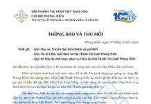 Thông Báo & Thư Mời Lễ Cảm Tạ Chúa Và Kỷ Niệm 100 Năm Thành Lập HTTL PHONG ĐIỀN