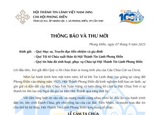 Thông Báo & Thư Mời Lễ Cảm Tạ Chúa Và Kỷ Niệm 100 Năm Thành Lập HTTL PHONG ĐIỀN