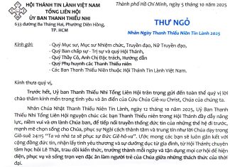 UB.TTN – Thư Chúc Mừng Nhân Ngày Thanh Thiếu Niên Tin Lành 2025