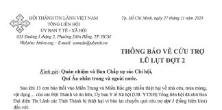 UB.YTXH – Thông Báo Về Cứu Trợ Lũ Lụt Đợt 2