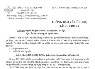 UB.YTXH – Thông Báo Về Cứu Trợ Lũ Lụt Đợt 2