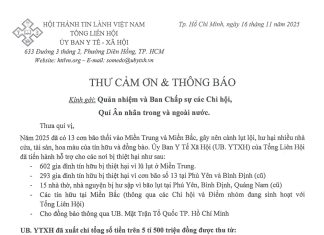 UB.YTXH – Thư Cảm Ơn & Thông Báo