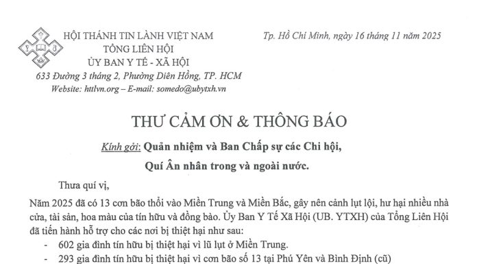 UB.YTXH – Thư Cảm Ơn & Thông Báo