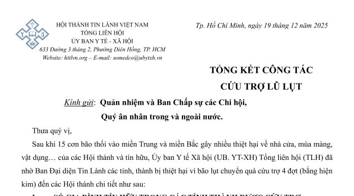 UB. YTXH – Tổng Kết Công Tác Cứu Trợ Lũ Lụt