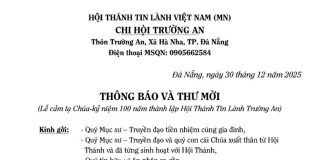 Thông Báo & Thư Mời – Lễ Cảm Tạ Chúa – Kỷ Niệm 100 Năm Thành Lập HTTL Trường An