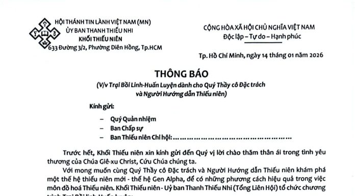 UB.TTN – Thông Báo V/v Trại Bồi Linh – Huấn Luyện dành cho Thầy cô Đặc trách và Người Hướng dẫn Thiếu niên