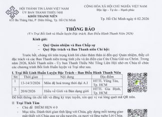 UB.TTN – Thông Báo V/v Trại Bồi Linh Và Huấn Luyện Đặc Trách, Ban Điều Hành Thanh Niên 2026