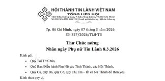 Thư Chúc Mừng Nhân Ngày Phụ Nữ Tin Lành 8.3.2026