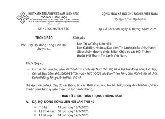 Thông Báo V/v Đại Hội Đồng Tổng Liên Hội Lần Thứ 49