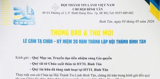 Thông Báo & Thư Mời Lễ Cả Tạ Chúa – Kỷ Niệm 20 Năm Thành Lập HTTL BÌNH TÂN