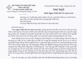 UB.TTN – Thư Ngỏ – Nhân Ngày Thiếu Nhi Tin Lành 2026