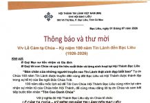 Thông Báo & Thư Mời V/v Lễ Cảm Tạ Chúa – Kỷ Niệm 100 Năm Tin Lành Đến Bạc Liêu (1926-2026)