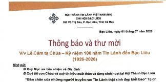 Thông Báo & Thư Mời V/v Lễ Cảm Tạ Chúa – Kỷ Niệm 100 Năm Tin Lành Đến Bạc Liêu (1926-2026)