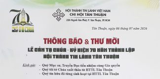 Thông Báo & Thư Mời V/v Lễ Cảm Tạ Chúa – Kỷ Niệm 70 Năm Thành Lập HTTL Tân Thuận