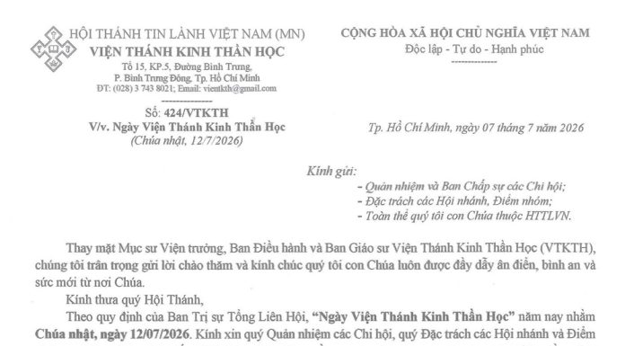 VTKTH – Thông Báo V/v Ngày Viện Thánh Kinh Thần Học