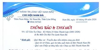 Thông Báo & Thư Mời V/v Lễ Cảm Tạ Chúa – Kỷ Niệm 25 Năm Thành Lập HTTL NAM ĐÀ (2001-2026)