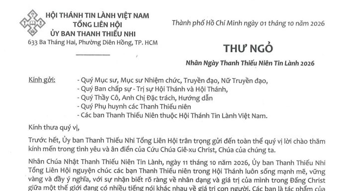 UB.TTN – Thư Ngỏ – Nhân Ngày Thanh Thiếu Niên Tin Lành 2026